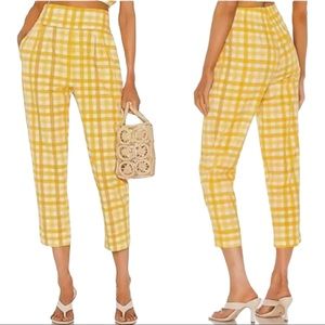 S/W/F x Anthropologie Jolie Gingham Med 8/10 Yellow Tapered Check Cropped Pants